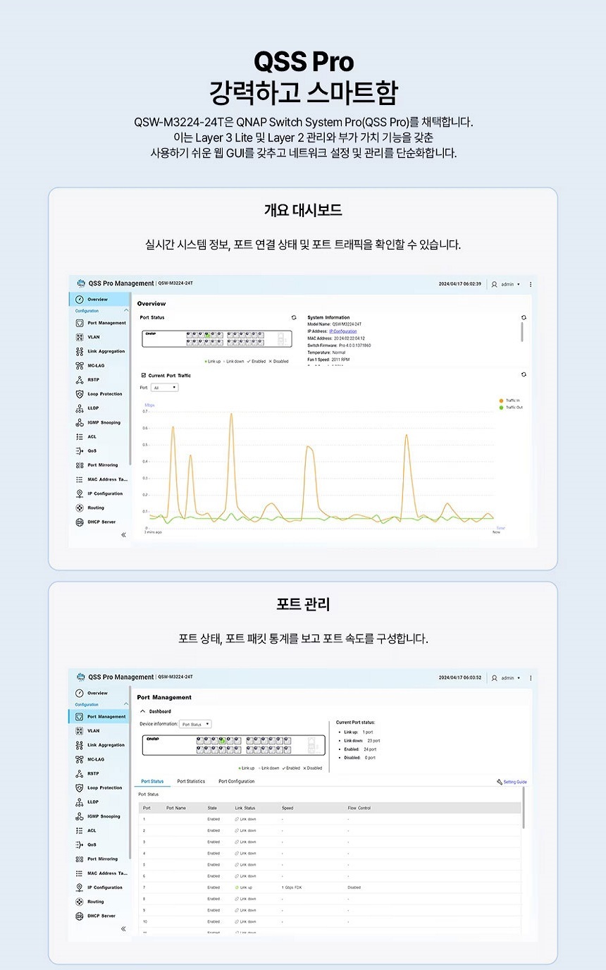 [큐냅] QNAP QSW-M3224-24포트 10Gbps 스위치허브
