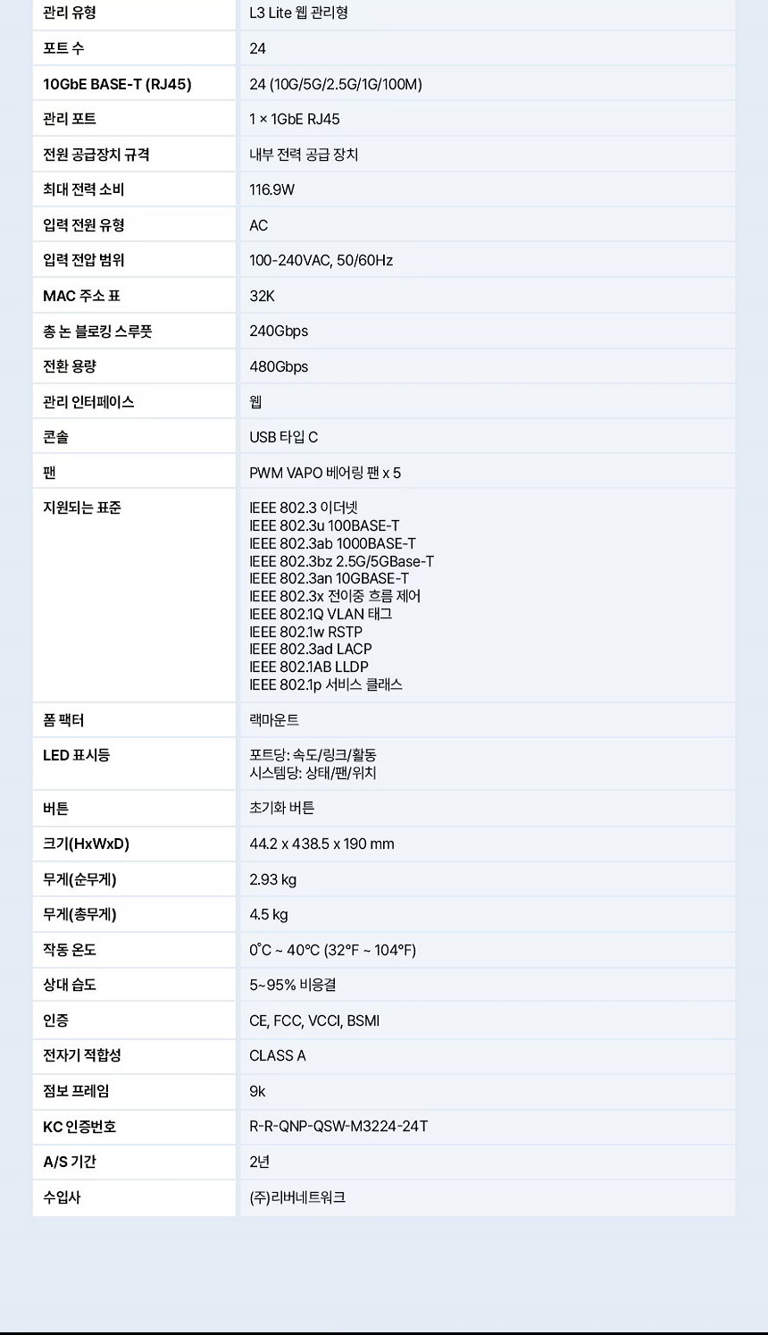 [큐냅] QNAP QSW-M3224-24포트 10Gbps 스위치허브