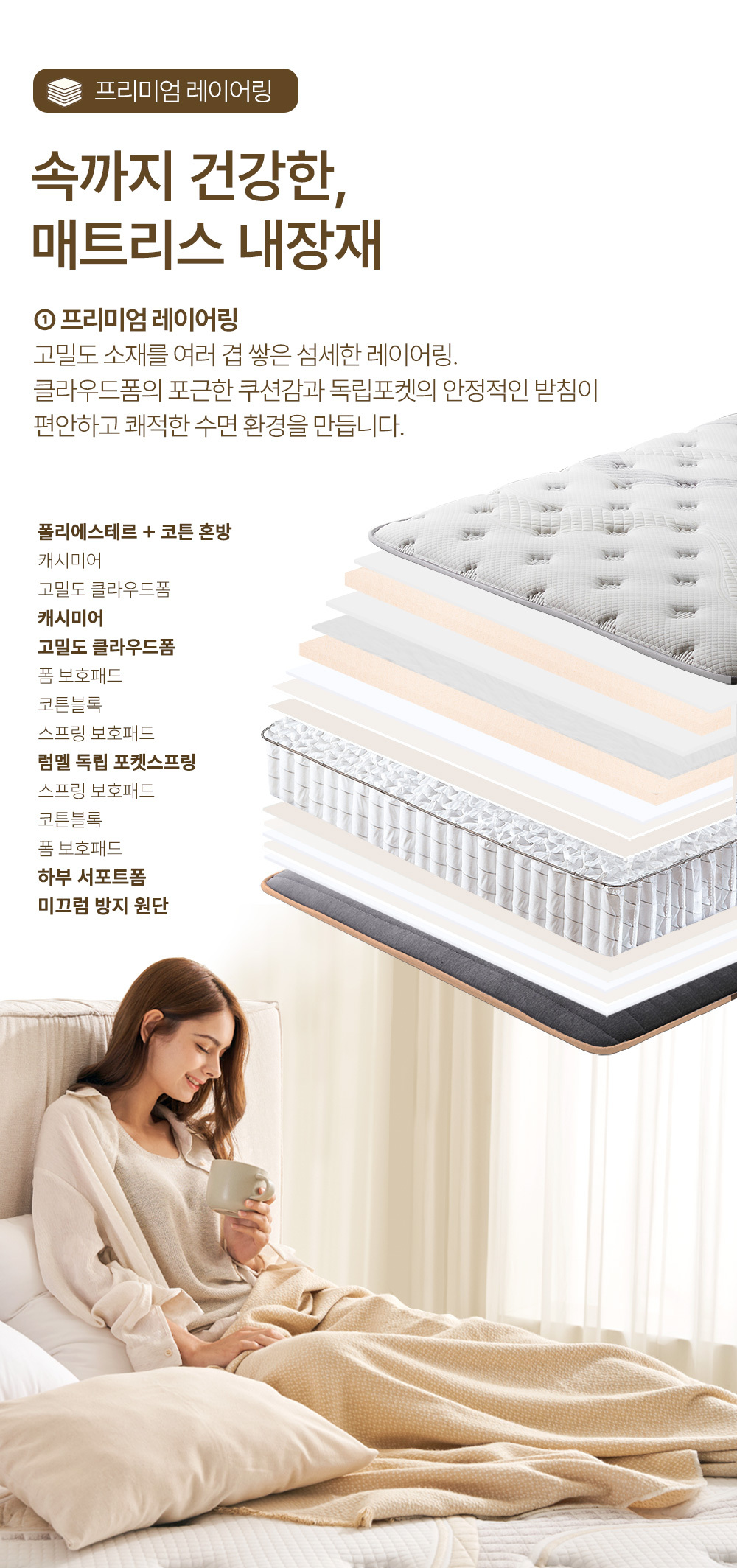 R1000 쾌적한 오가닉코튼 세미하드 독립스프링 매트리스 SS/Q/K/LK 상세 이미지 16