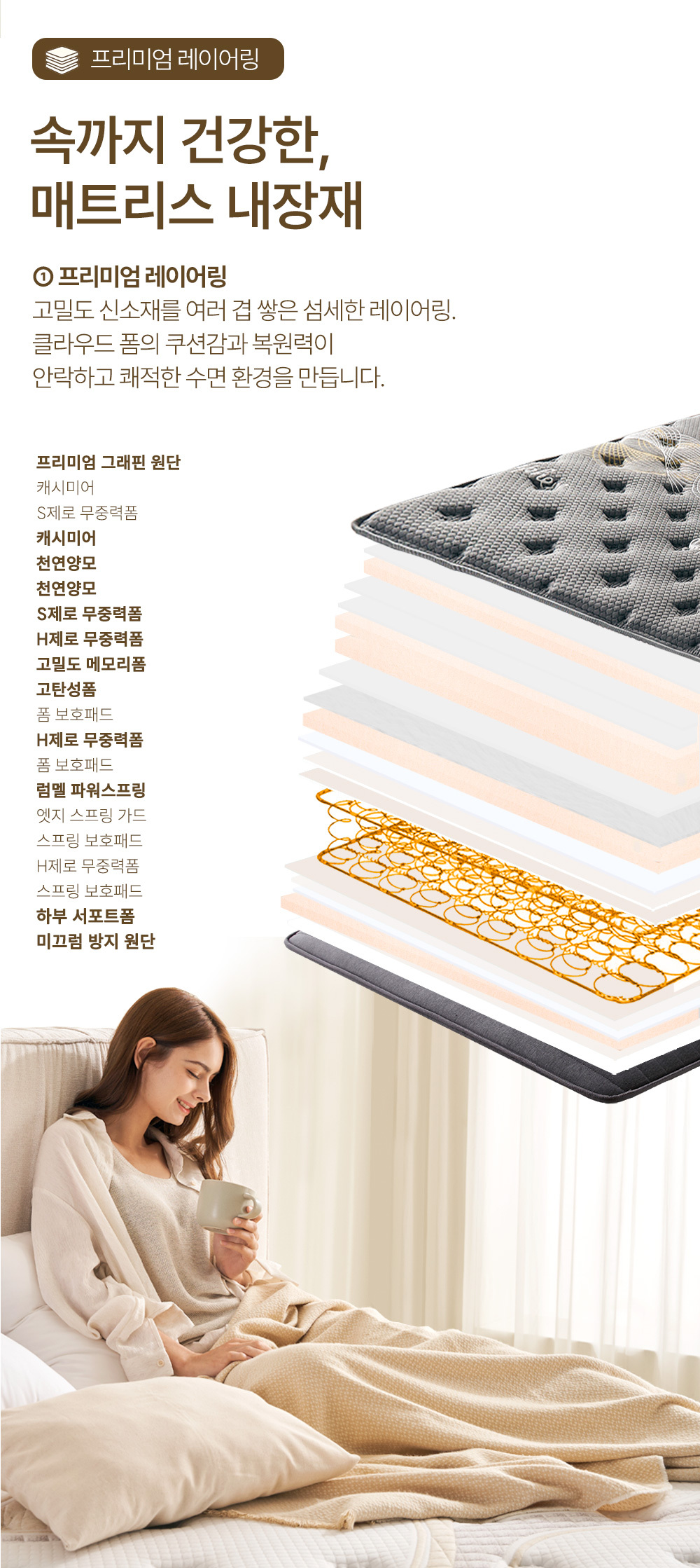 럼멜 R7000 뒤척임없이 편한 프리미엄 호텔 트윈 매트리스 33cm Q/K/LK 상세 이미지 17