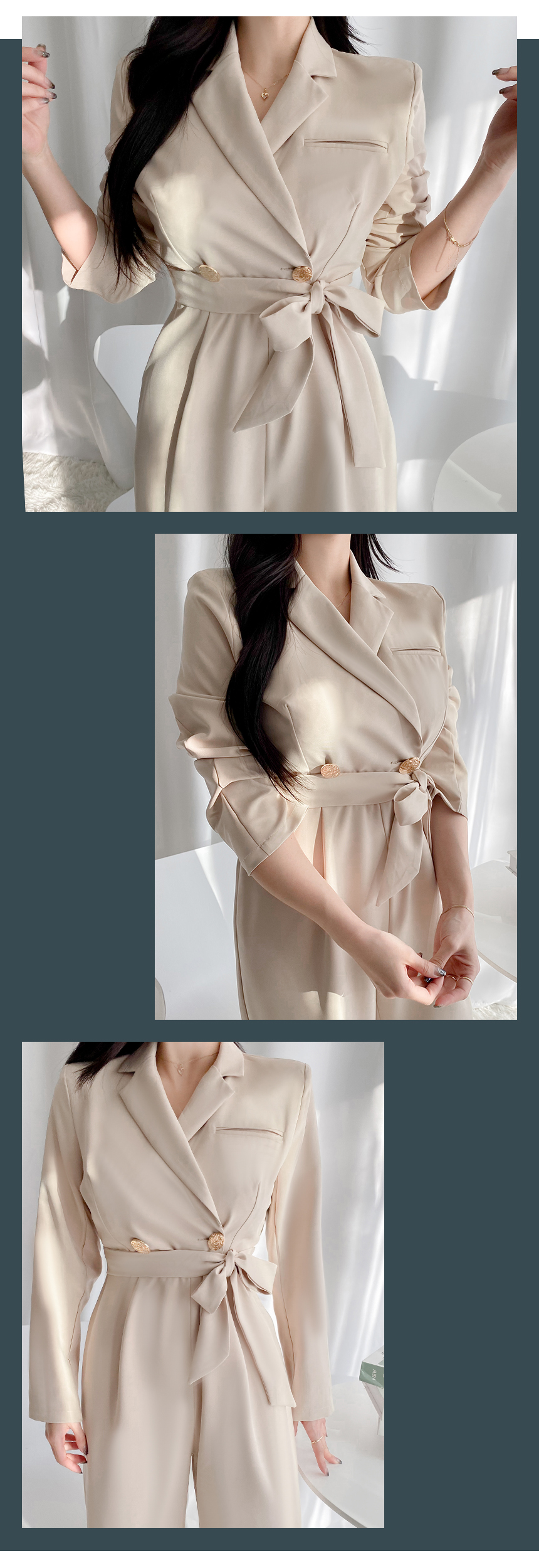 [인기/후기만족] 달라 하이웨스트 점프수트 2color 블랙 베이지 /  카라 벨트세트 데일리 키작녀 점프슈트 와이드핏 슬랙스 팬츠 정장 결혼식  하객룩 데이트룩 오피스룩 상세 이미지 20