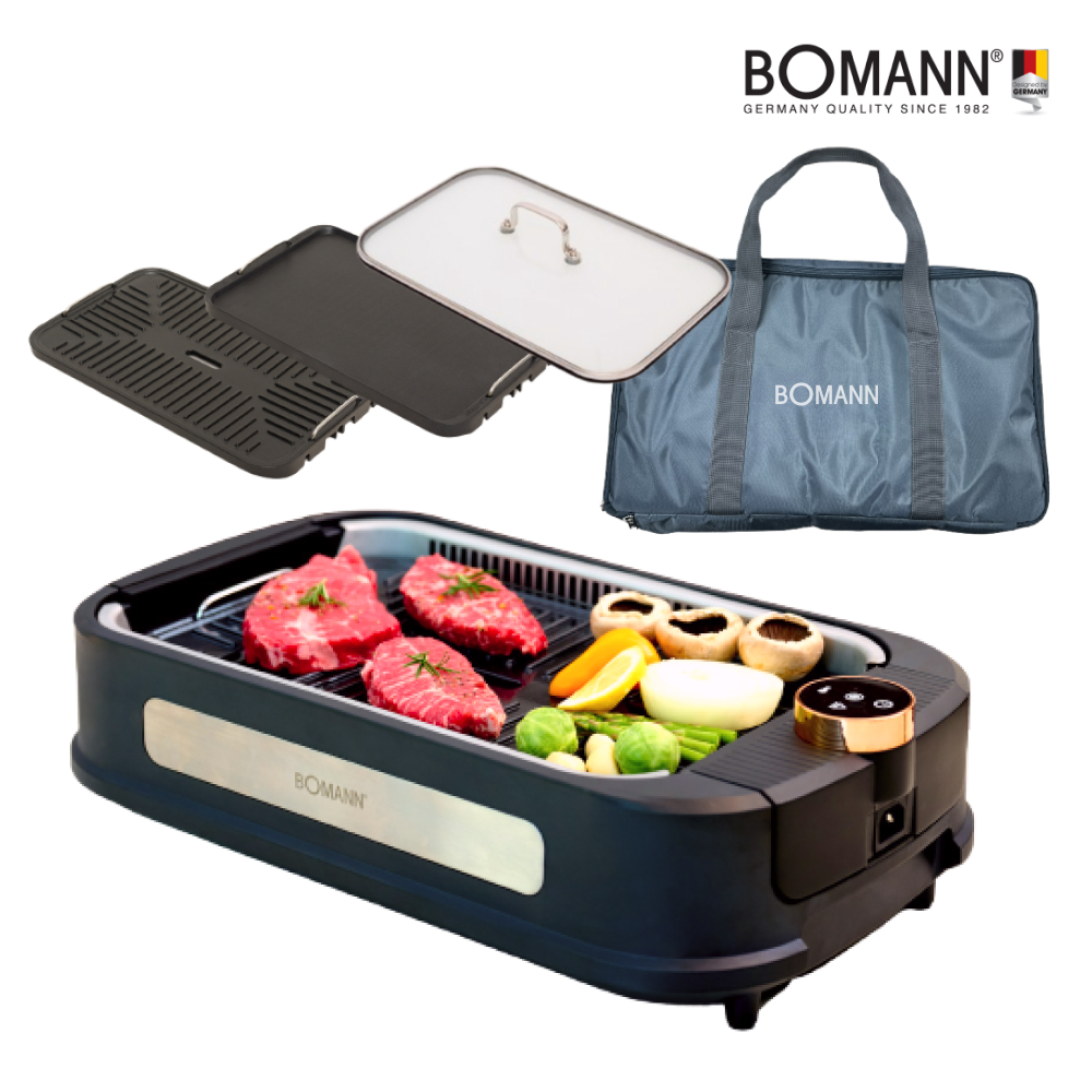 [주말특가]연기 없는 보만 전기그릴 DSIG11NE1B 집 안 방에서 사용 가능 스모크리스 그릴 SET(2종 구이팬 +뚜껑 +캠핑용 파우치)