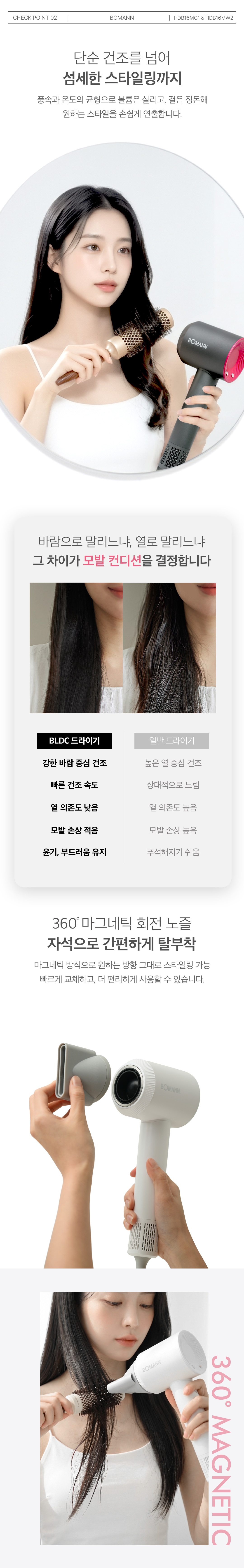 보만 에어핏 초고속 BLDC 헤어 드라이기 화이트/그레이