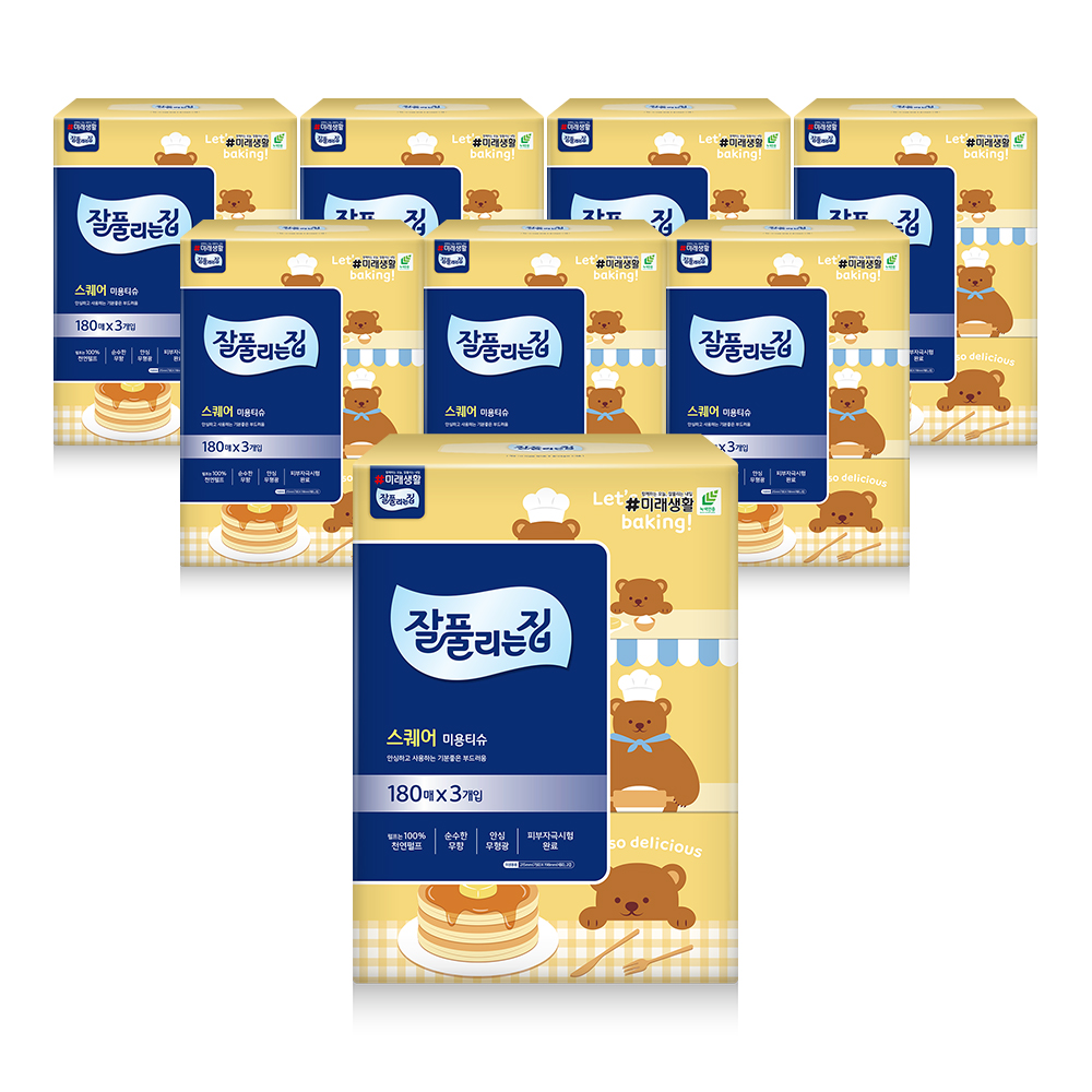 <잘풀리는집> 미용티슈 스퀘어 180매*3입 X 8개