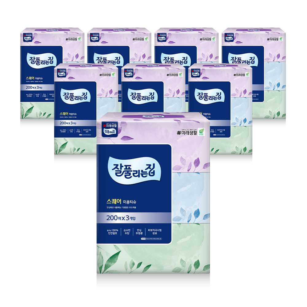 <잘풀리는집> 미용티슈 스퀘어 200매*3입 X 8개