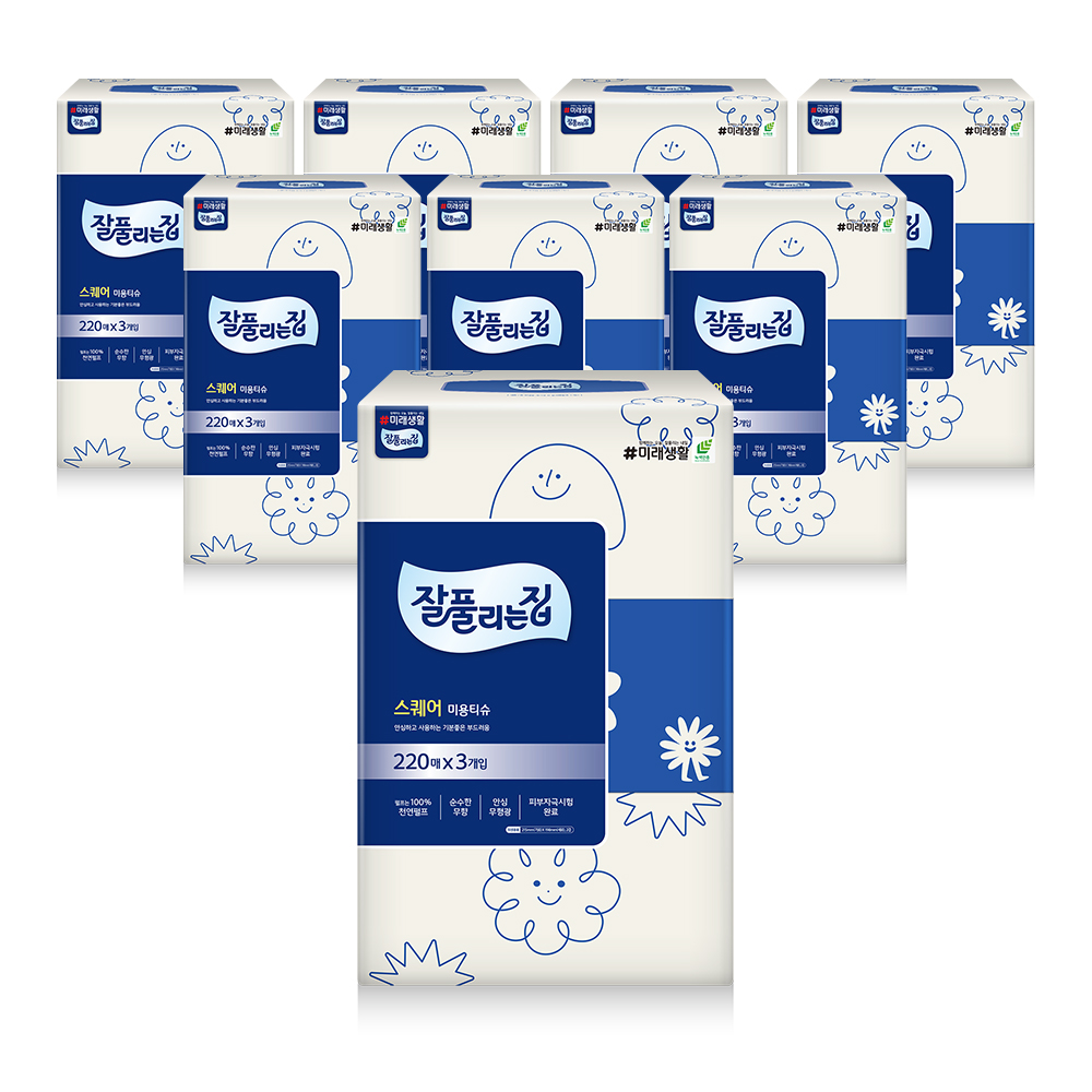 <잘풀리는집> 미용티슈 스퀘어 220매*3입 X 8개