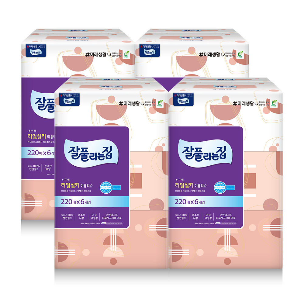 <잘풀리는집> 미용티슈 리얼실키 220매*6입 X 4개