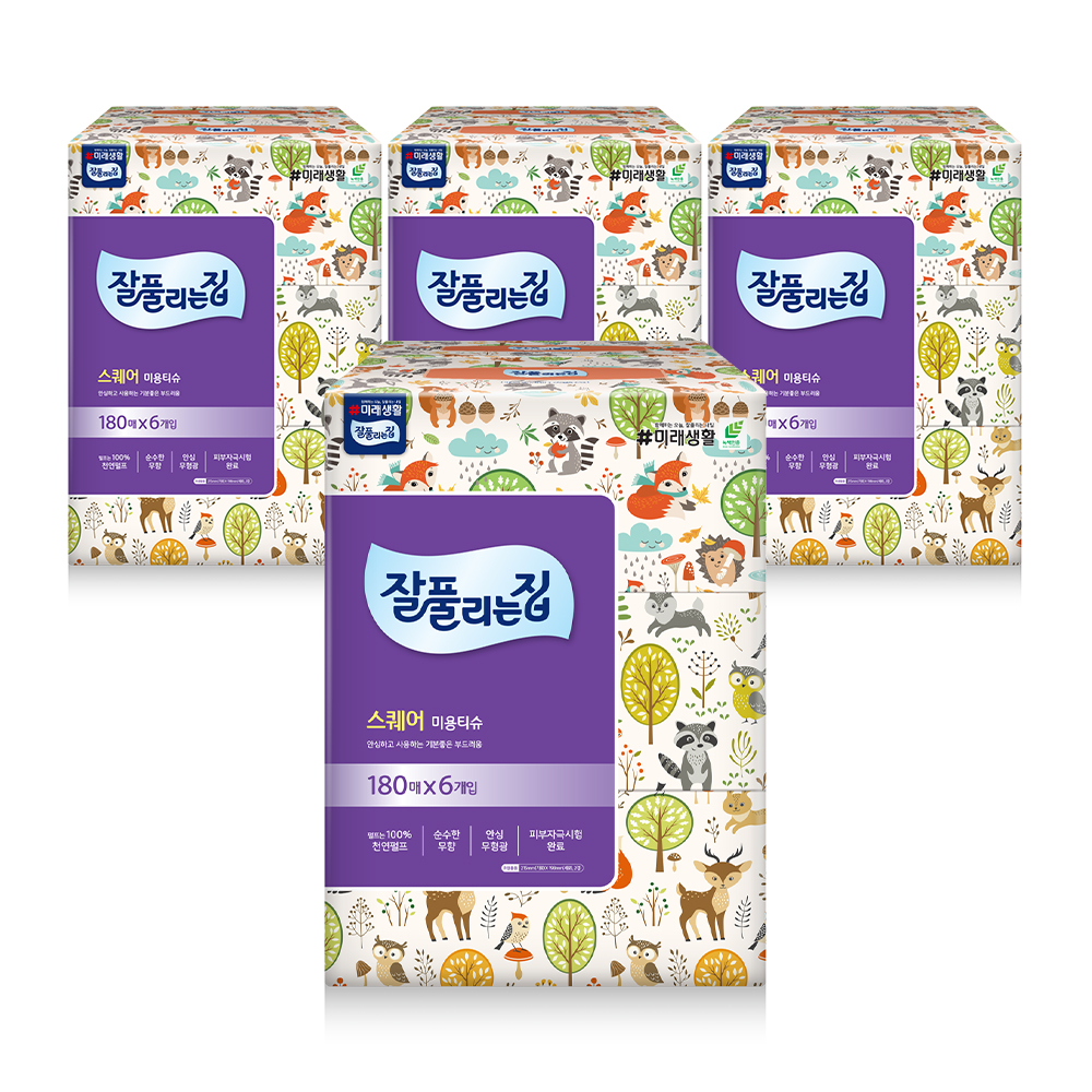 <잘풀리는집> 미용티슈 스퀘어 180매*6입 X 4개