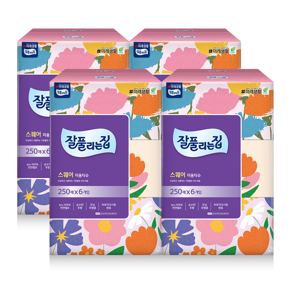 <잘풀리는집> 미용티슈 스퀘어 250매*6입 X 4개