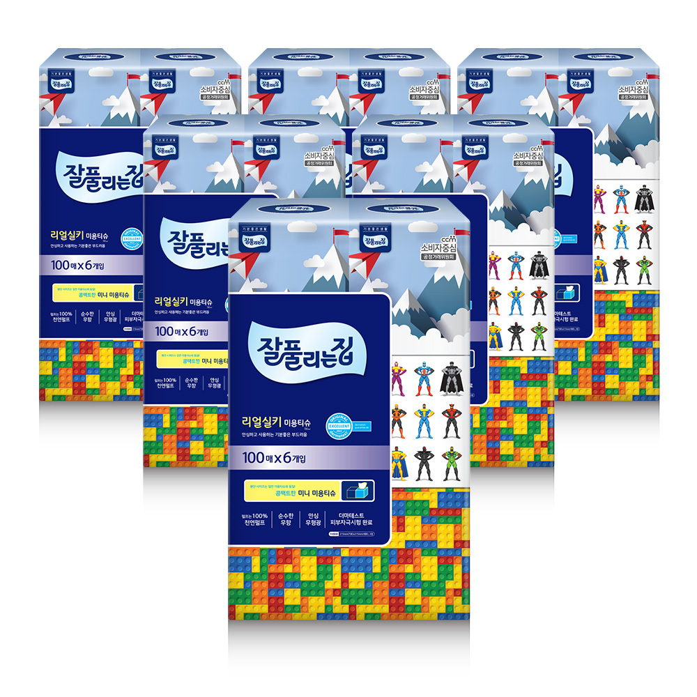<잘풀리는집> 미용티슈 리얼실키미니 100매*6입 X 6개