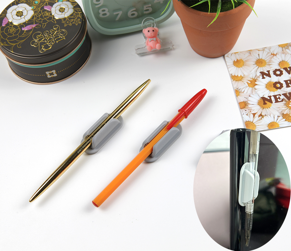 실리콘 볼펜 연필 부착식 업무 펜꽂이 그레이1P