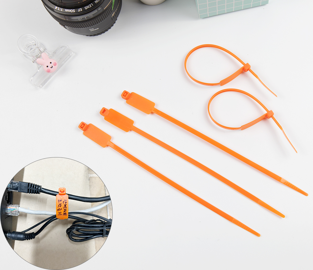 메모 세로 전선 네임텍 이름 케이블타이 주황100P