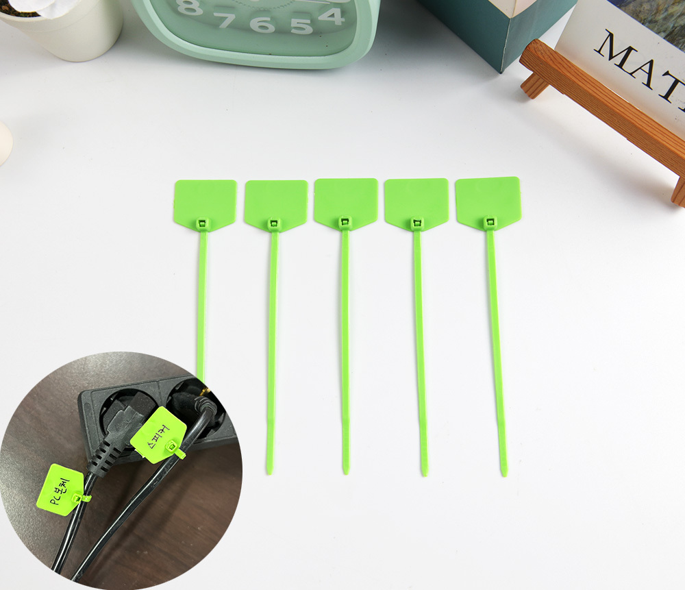 오각 메모 가능 네임텍 케이블타이 소(연두)100P