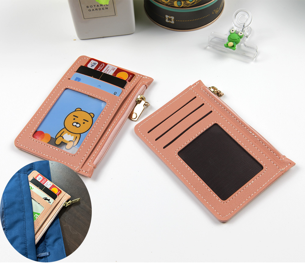5포켓 카드 명함 신분증 동전 보관 지갑 핑크1P