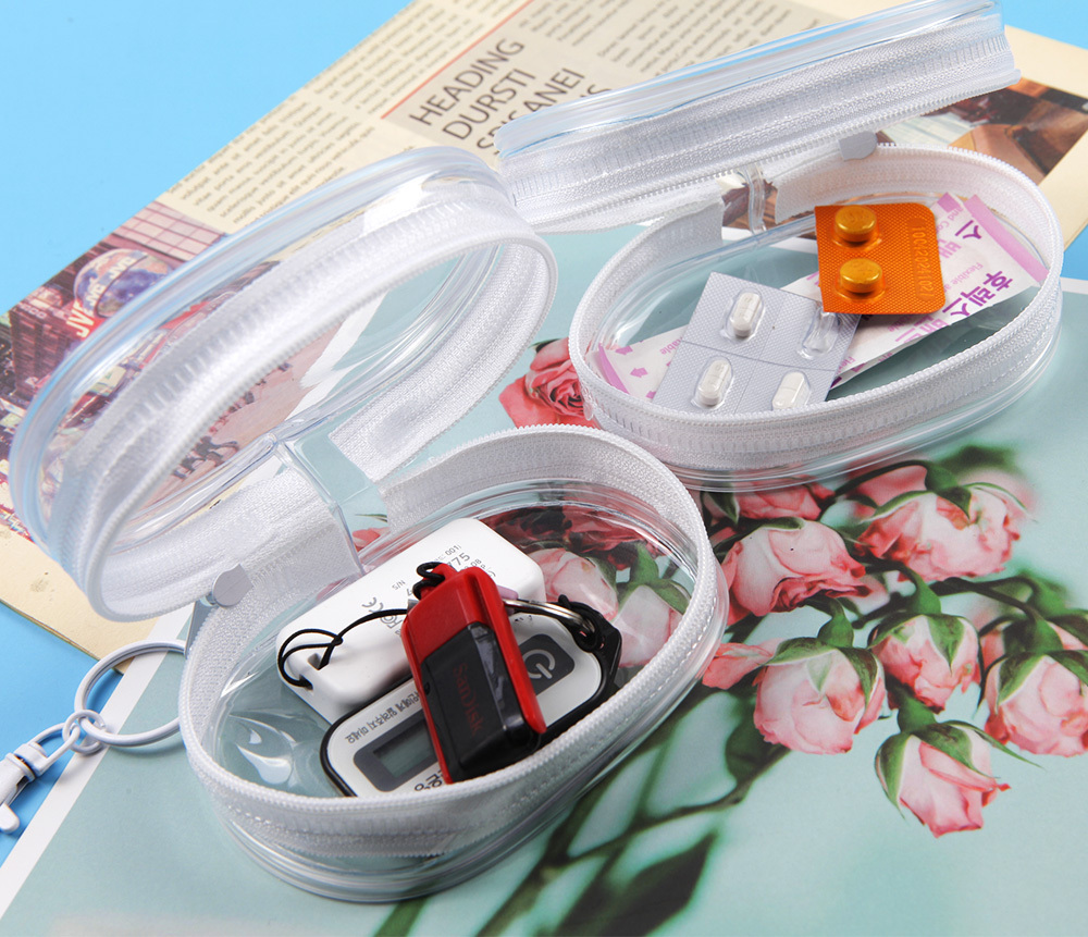 투명 원형 휴대 출장 여행 소품 보관 파우치 백색1P