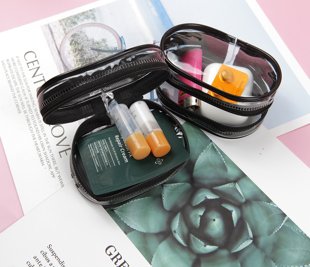 원형 투명 소품 여행 출장 보관 파우치 블랙1P