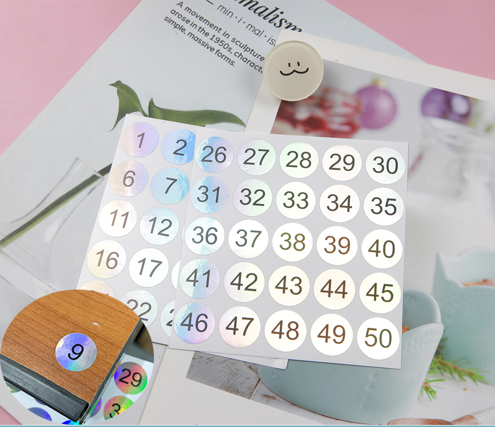 홀로그램 원형 학교 분류 숫자스티커 1-50 1P