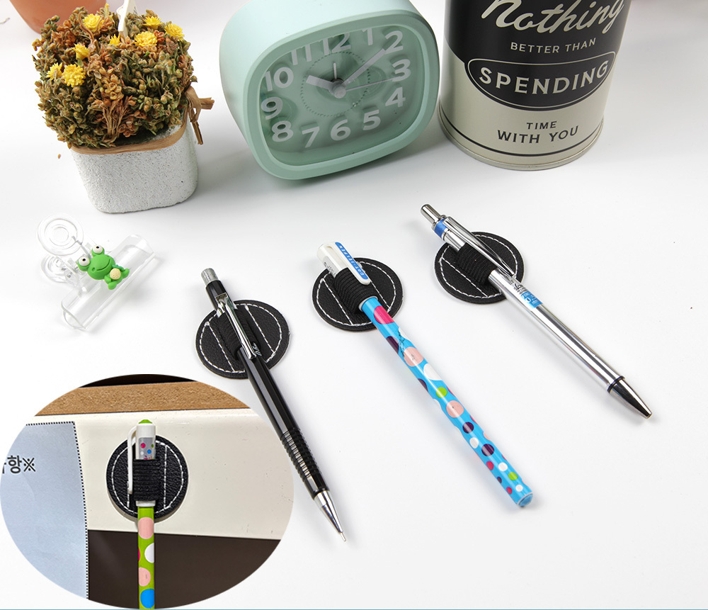 원형 부착식 클립보드 노트 펜 꽂이 홀더 검정1P