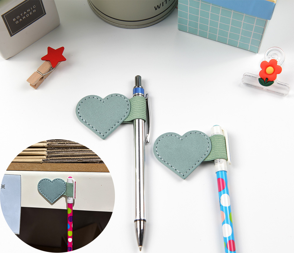 하트모양 다이어리 책 노트 펜 고정 꽂이 블루1P