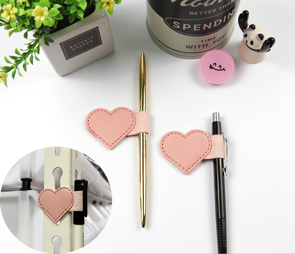 하트모양 부착 노트 다이어리 책 펜 꽂이 핑크 1P