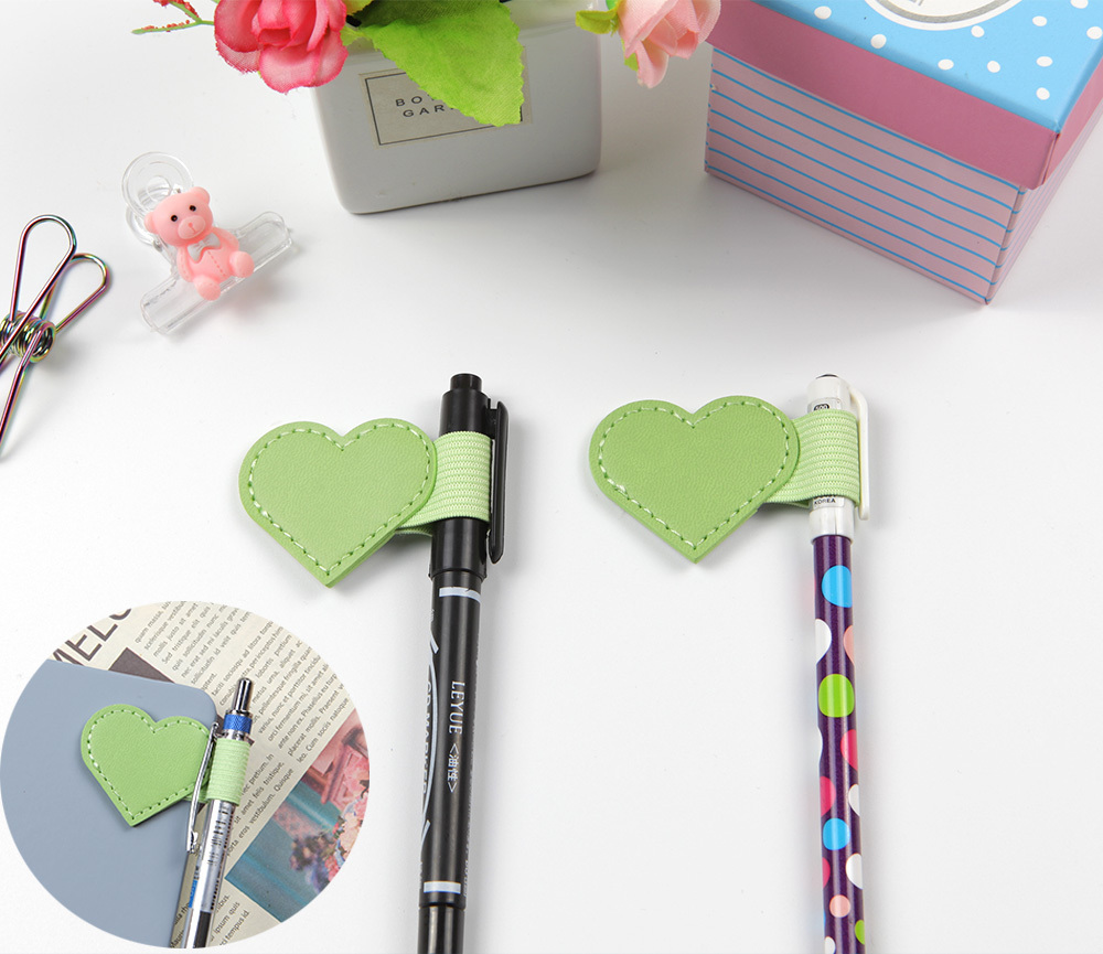 하트모양 다이어리 책 노트 볼펜 펜 꽂이 연두1P