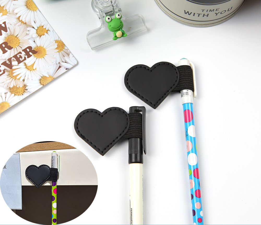 하트 책 노트 다이어리 부착 펜 꽂이 홀더 검정1P