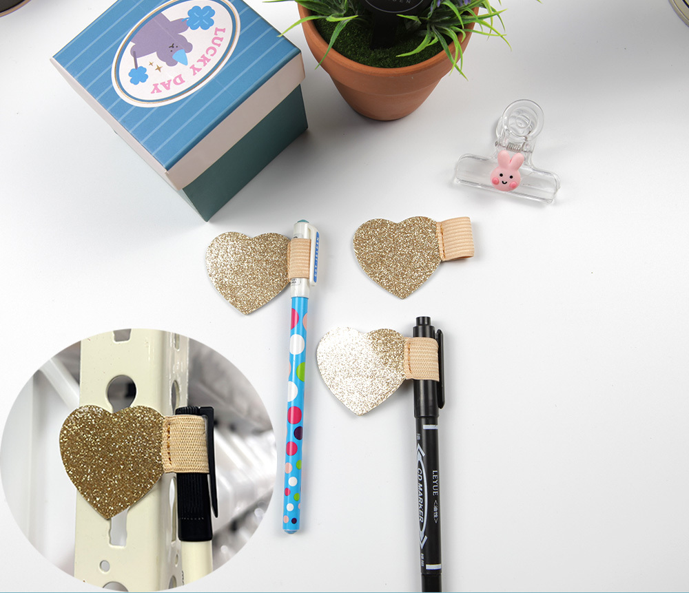 하트 다이어리 노트 클립보드 부착 펜 꽂이 골드1P