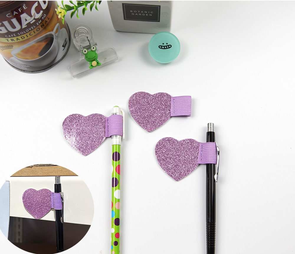 하트 클립보드 노트 다이어리 부착 펜 꽂이 보라1P