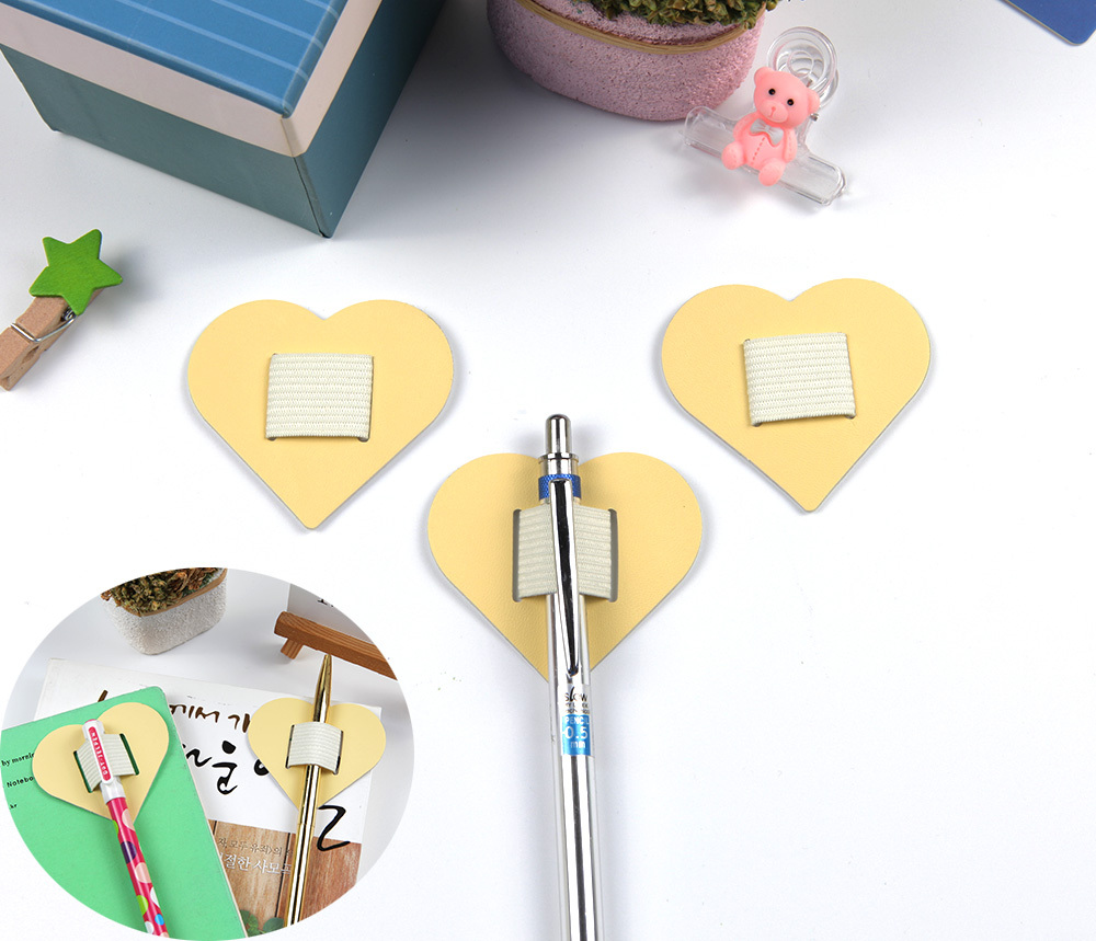 하트 밴드 다이어리 노트 볼펜 꽂이 홀더 노랑1P