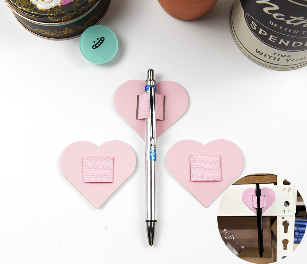 밴드타입 하트 노트 필기도구 펜 보관 꽂이 핑크1P