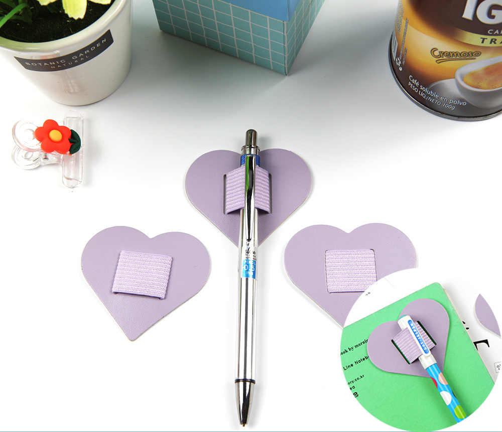 밴드방식 하트 볼펜 노트 필기도구 펜꽂이 보라1P