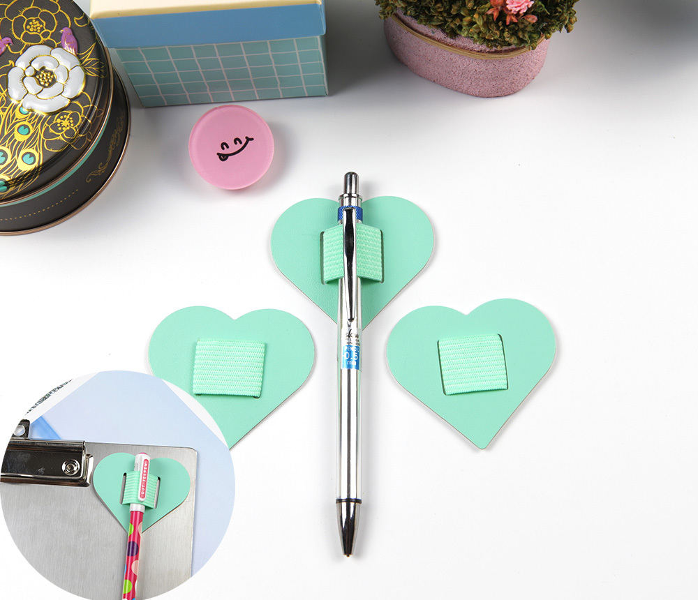 밴드타입 하트 노트 부착 필기도구 펜 꽂이 민트1P