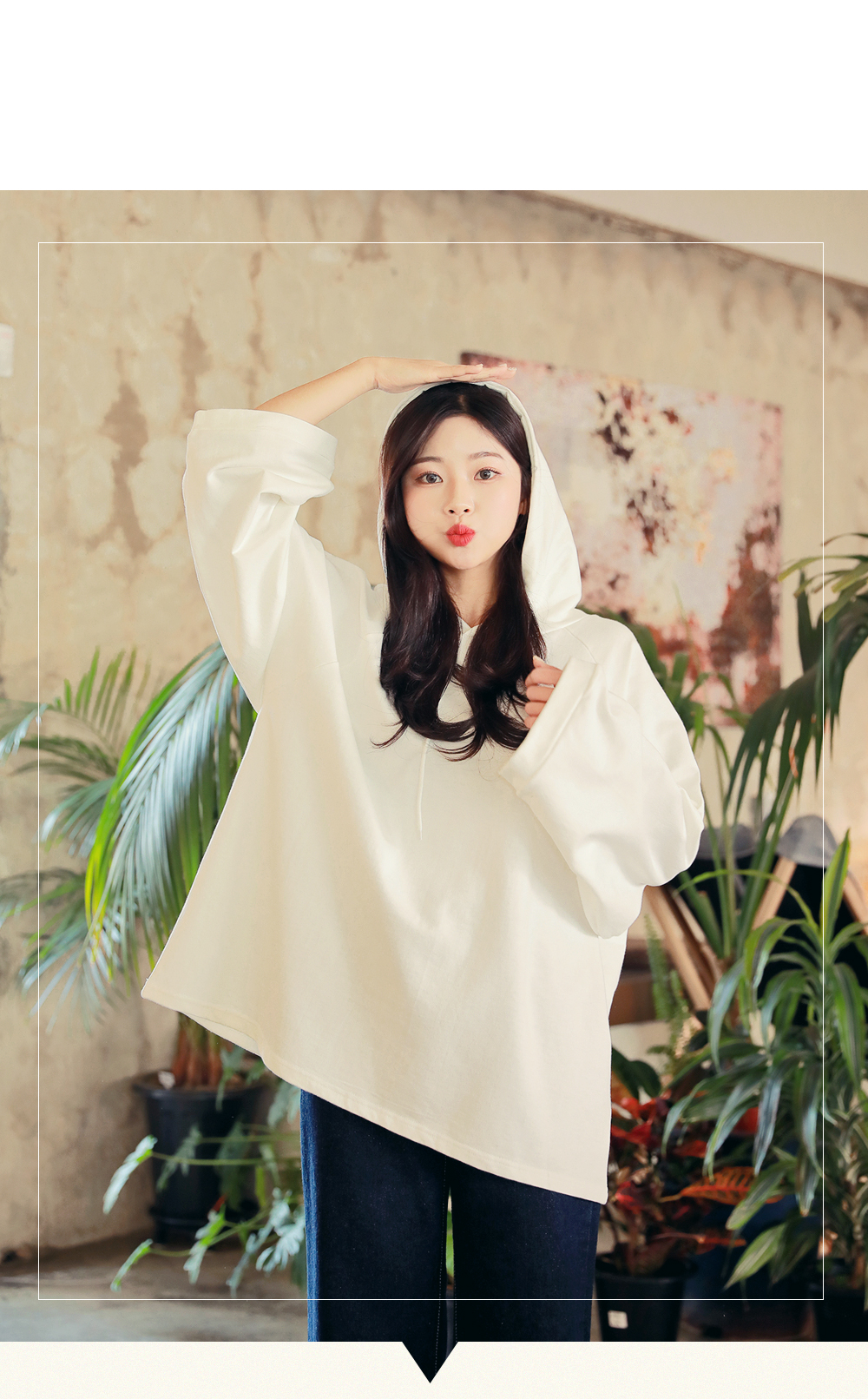 惬意纯色拉克兰宽袖连帽t恤