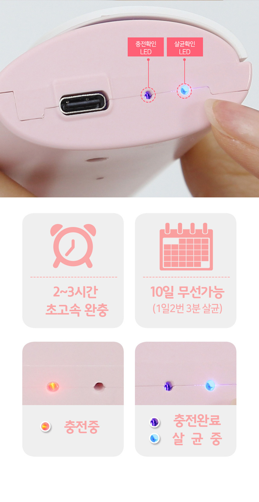 유토렉스 블라썸 UV-C 무선 휴대용 칫솔살균기 학교 여행 UTC-32 상세 이미지 18