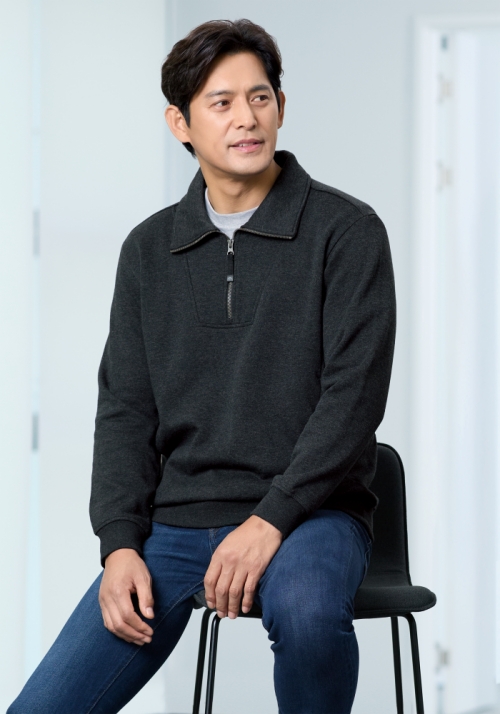 ZB-T2372(차콜)지벤 추동 티셔츠 반집업기모