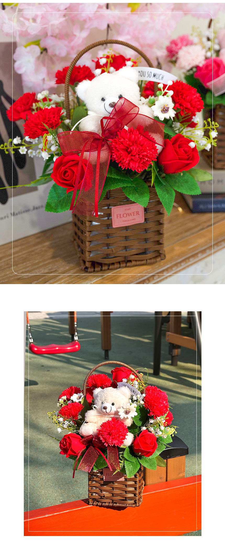 기념일 어버이날 선물 비누 꽃 장미 도로시베어 카네이션 바구니 상세 이미지 10