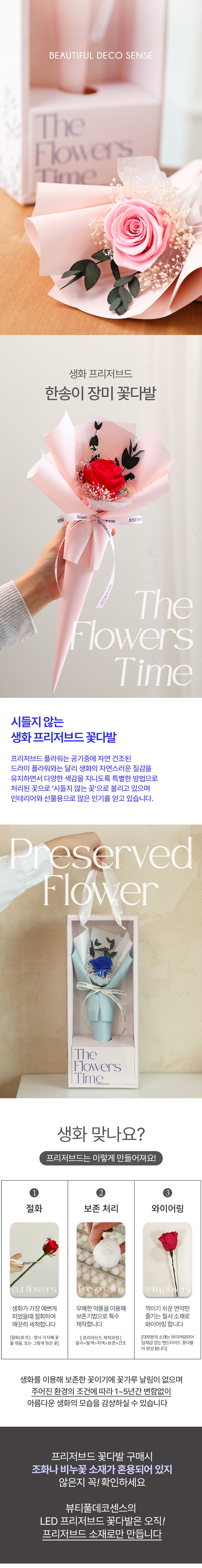 뷰티풀데코센스 생화 프리저브드 한송이 장미 꽃다발 케이스 LED 졸업 입학 축하