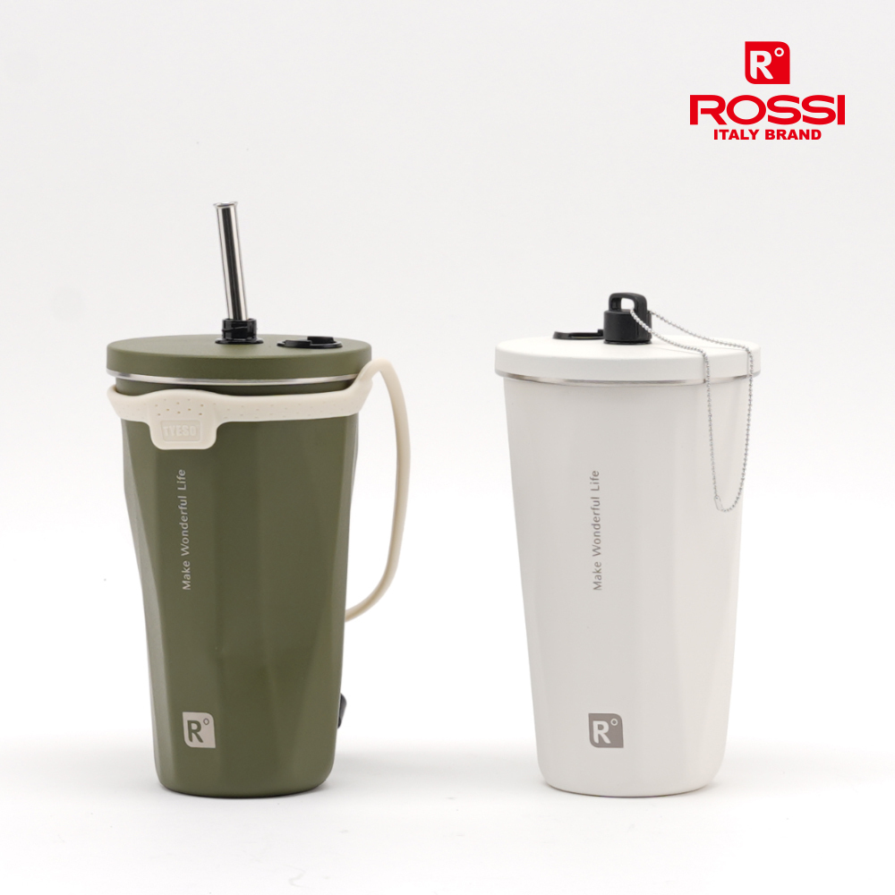 이태리 로시 스트랩 스트로 텀블러600ml+스트로 청소솔+캡set ((아이보리,카키)