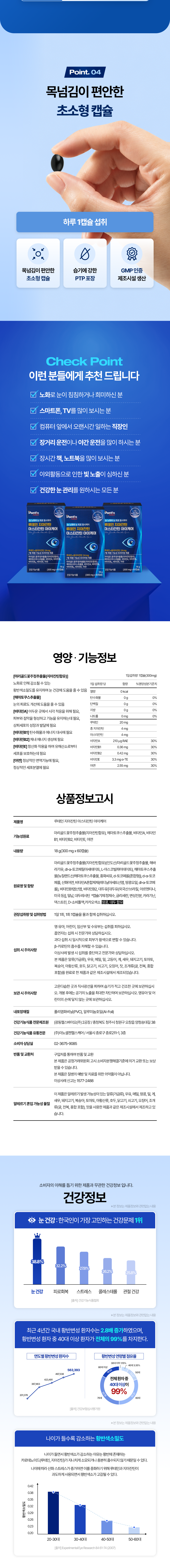 판티오 루테인지아잔틴 아스타잔틴 아이케어 눈 건강 비타민A,B,E 아연 60정, 2개
