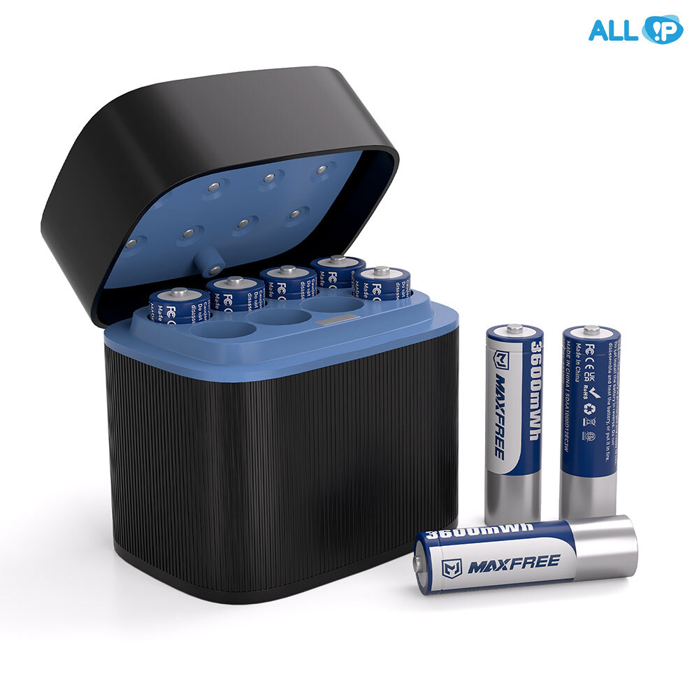 올아이피 AA 건전지 리튬이온배터리 8개입 충전용 충전기 패키지  Maxfree.