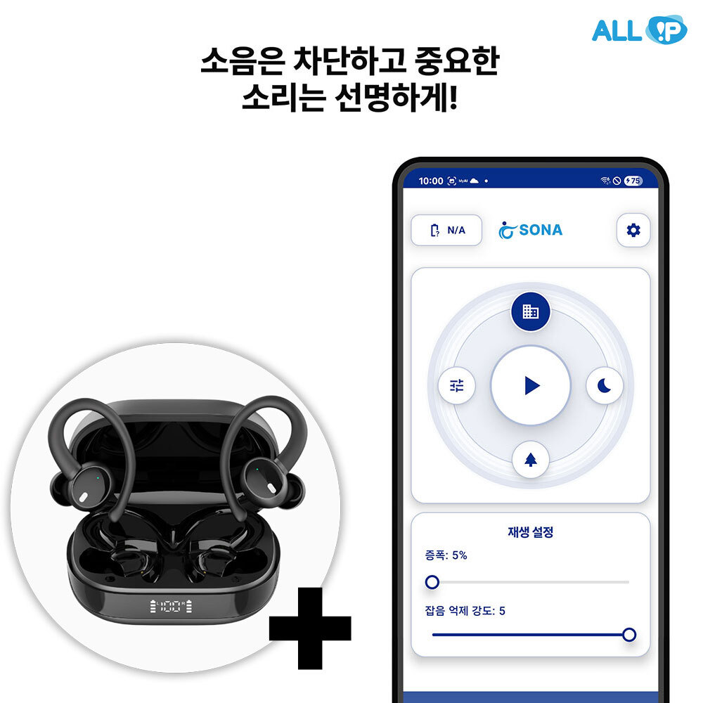 SONA 소나  AI 기반 실시간 오디오  솔루션 | 증폭기 보청기 대용 어플리케이션, 안드로이드 [1년] + TWS SONAT01 블루투스 이어폰