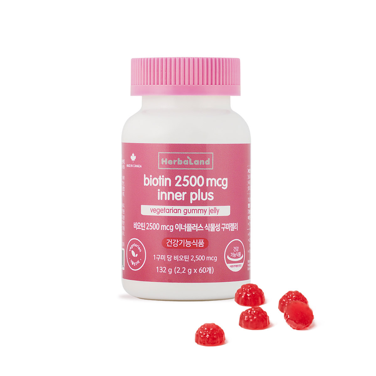 허벌랜드 비오틴 2500mcg 이너플러스 식물성구미젤리 2.2g x 60구미