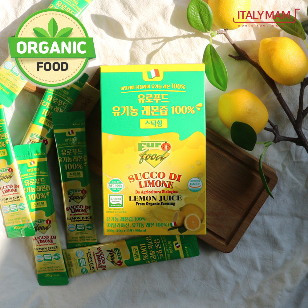 유로푸드 100% 유기농 레몬즙 스틱 300g(20G x 15EA) 유기농 레몬주스  레몬수