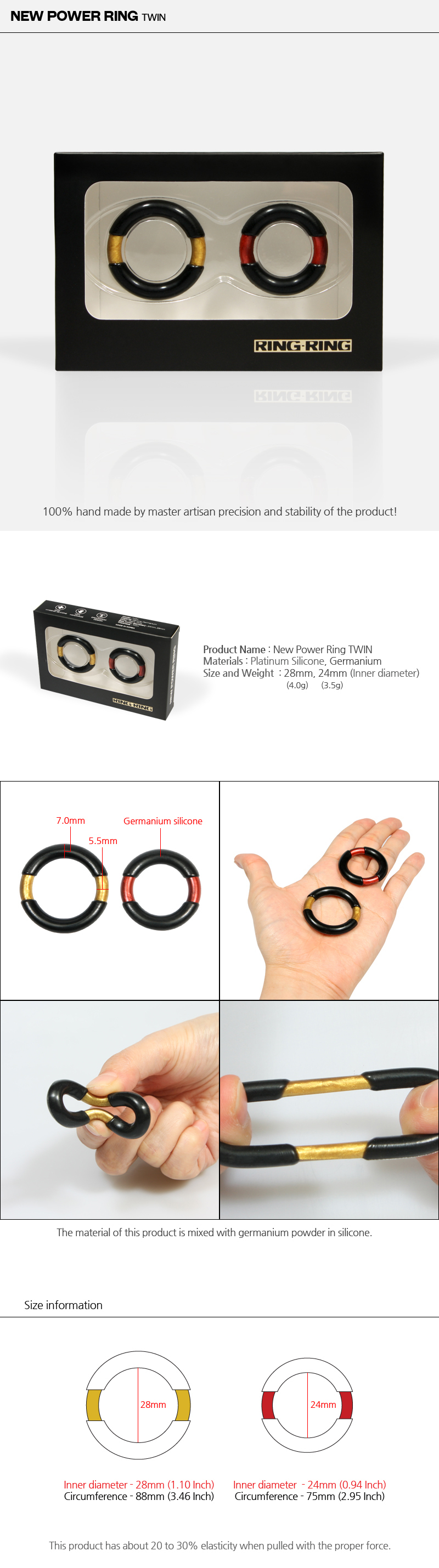 New Power Ring G, Germanium Silicone Penis Ring, Impotence, Erection Aid  Ring