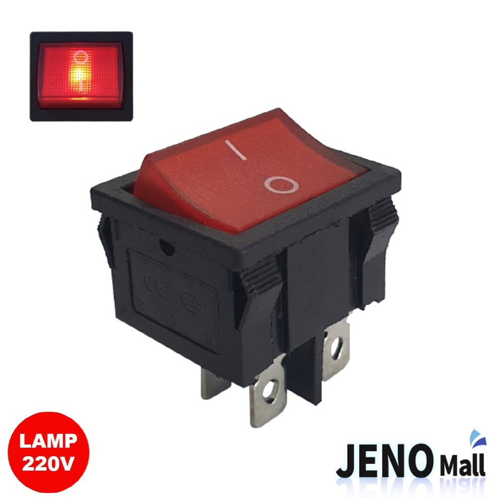 2단 4핀 로커 스위치 사각형 220V AC LAMP 빨간색 ON-OFF 22x20mm (HAS0125)