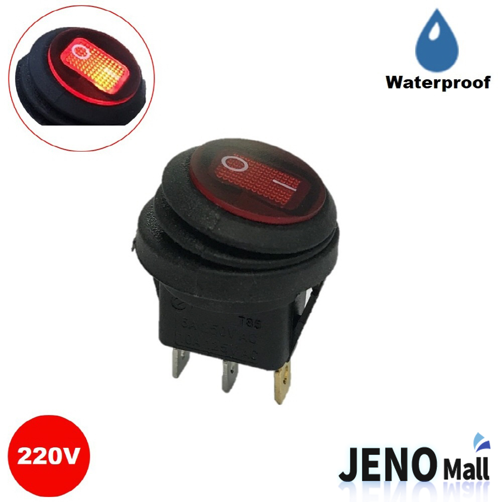 2단 3핀 방수 로커 스위치 원형 220V AC LAMP 빨간색 ON-OFF 20mm (HAS6901)
