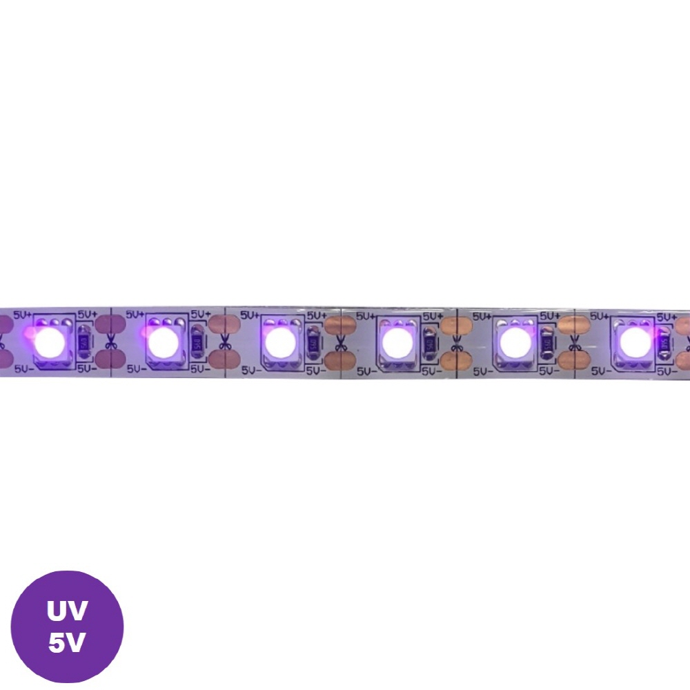 5V 5050-60 395-405nm UV LED 스트립바 비방수 (HDL1808)
