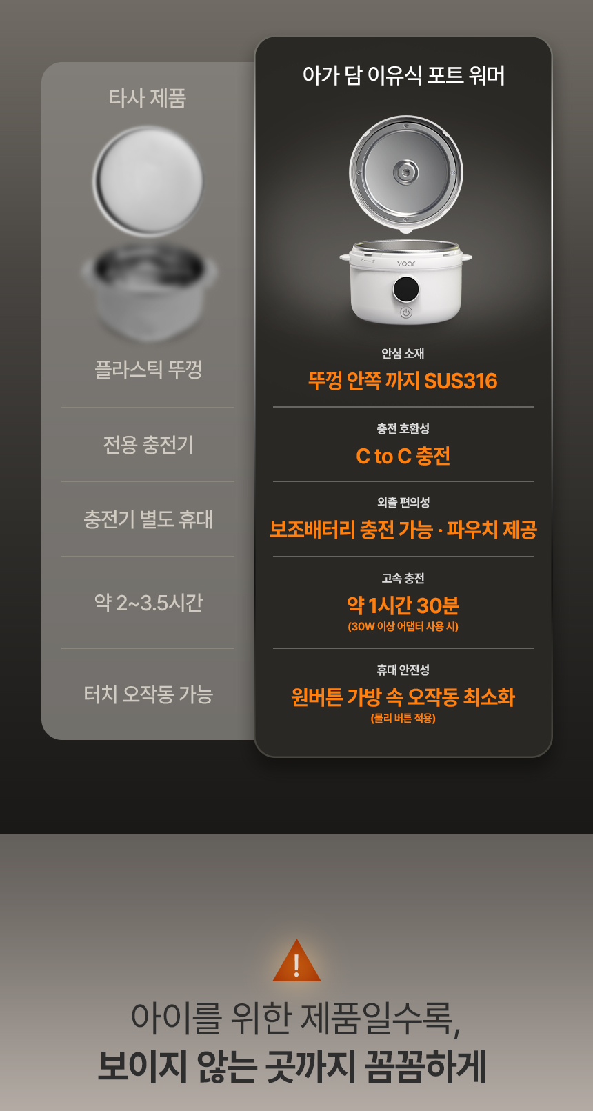 보아르 아가담 이유식 워머 풀스텐 SUS316 휴대용 무선 포트 상세 이미지 10