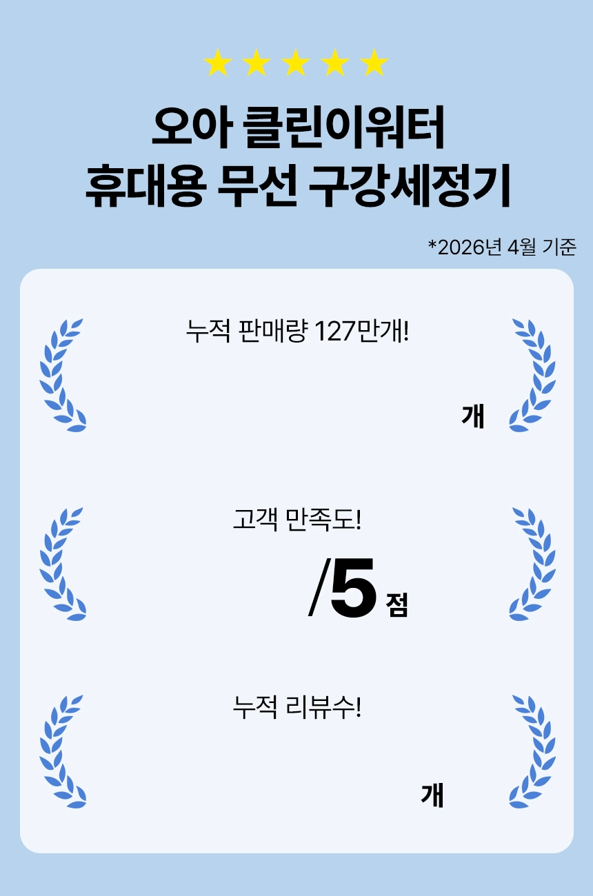 오아 클린이워터J2 휴대용 무선 구강세정기 물치실 치아세정기 임플란트 교정 치간 세척기 상세 이미지 7