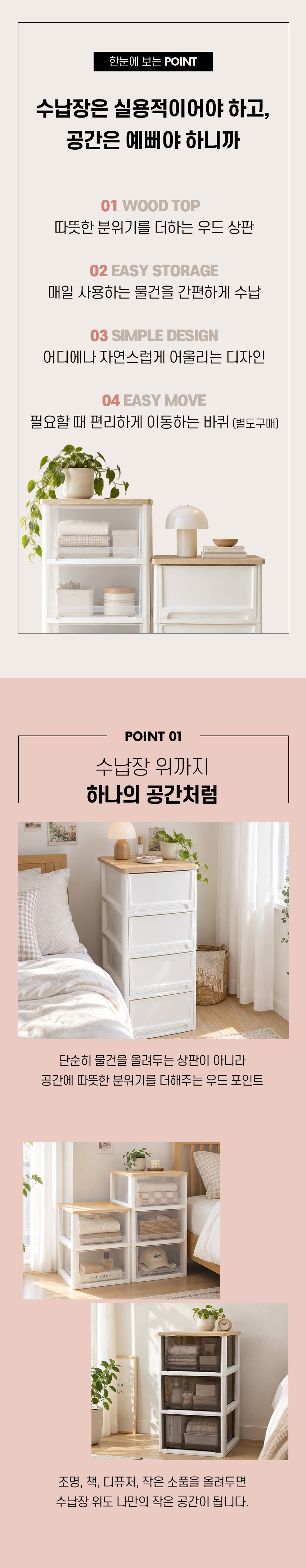 어반 우드상판 베이직 서랍장 2단-6단 모음 (화이트/투명/다크투명) 상세 이미지 5